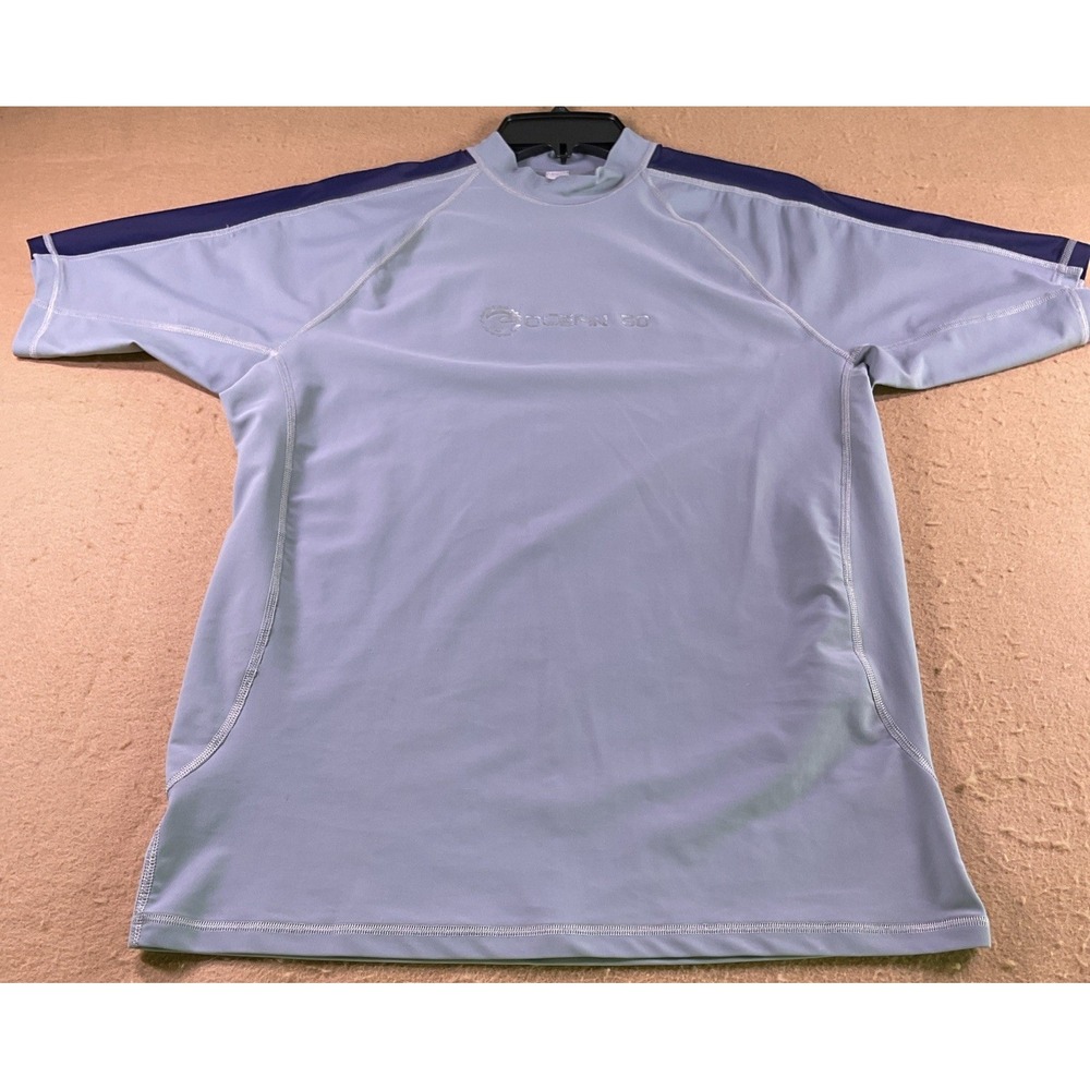 Ocean 50 Mens Rash Guard Swim Shirt Blue Navy Short Sleeve Mock Neck Size M